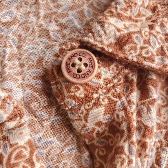 Frye and co. XXL brown with beige floral print long sleeves baby doll blouse top - Picture 7 of 10